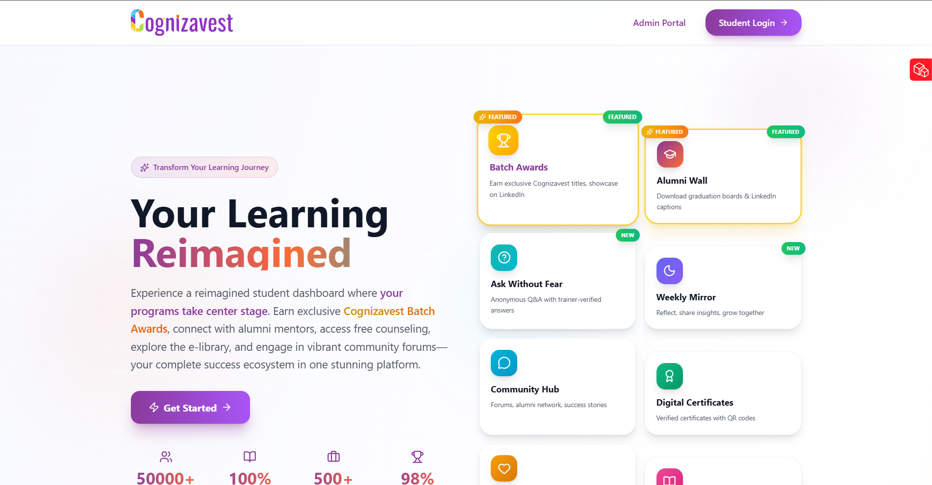 Cognizavest student portal homepage preview