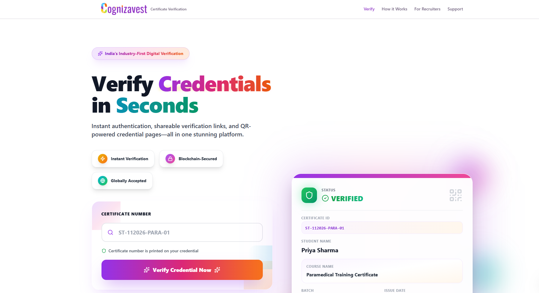 Certificate verification portal preview